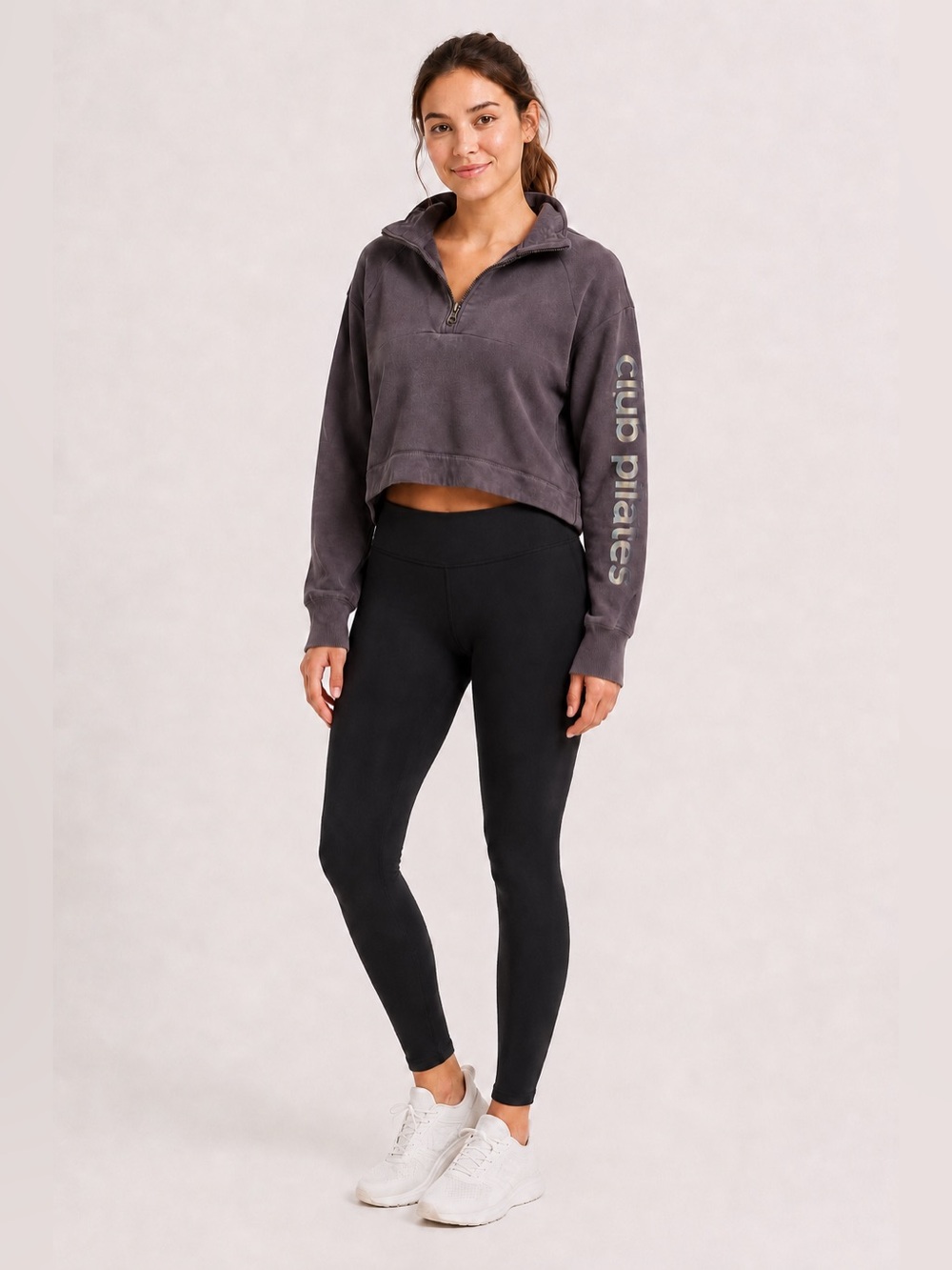 Club Pilates Cropped Quarter Zip Pullover Purple XS Sleeve Logo
